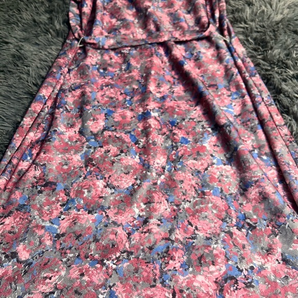 Vintage Nancy II Purple Floral Dress Size 14 USA Made Collared‎ Belt Tie - Picture 8 of 9